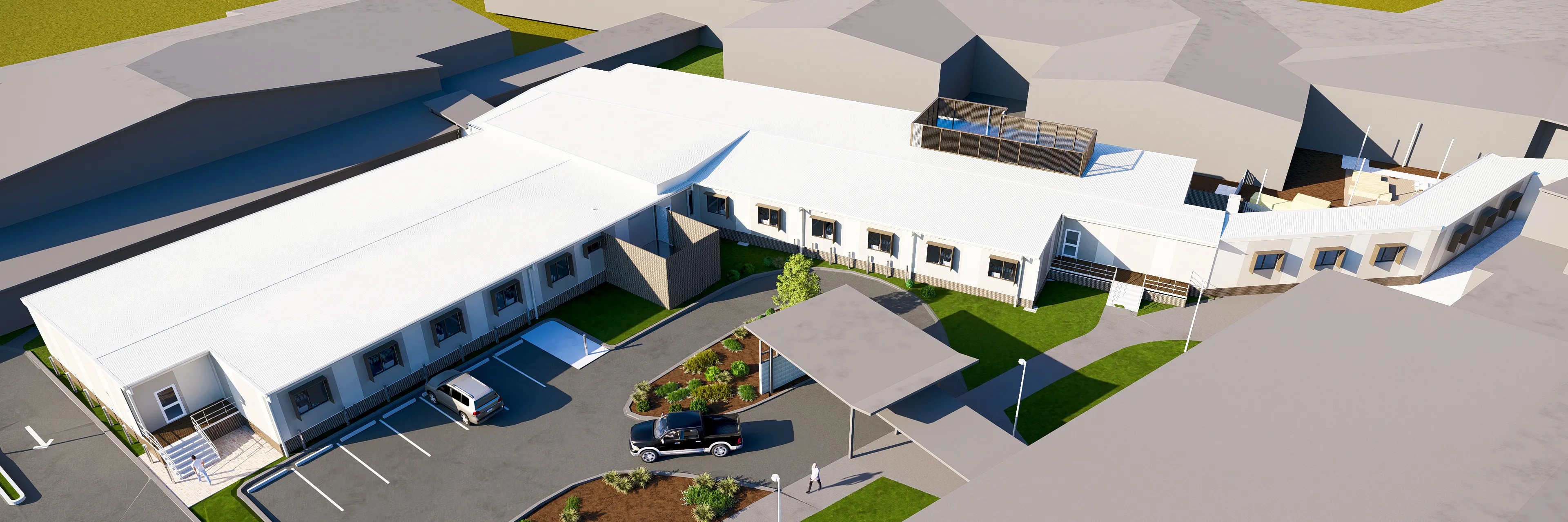 Albany Health Campus Expansion. Artist’s impression of aerial view north-east view from Community Hospice