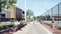 Artist impression of a group of the main boulevard with people walking