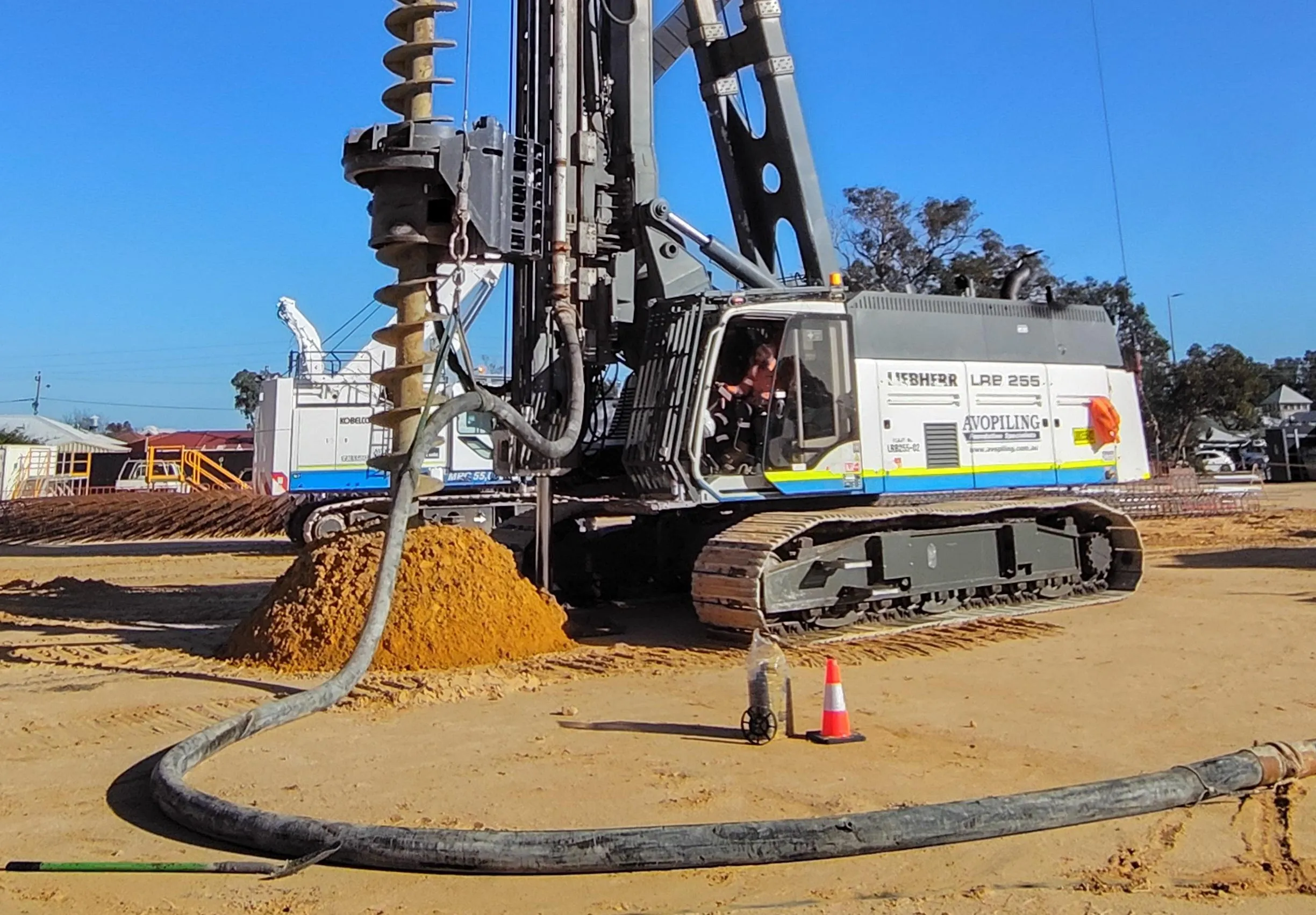 Piling rig drilling first piles at the New Mandurah Hospital construction site.