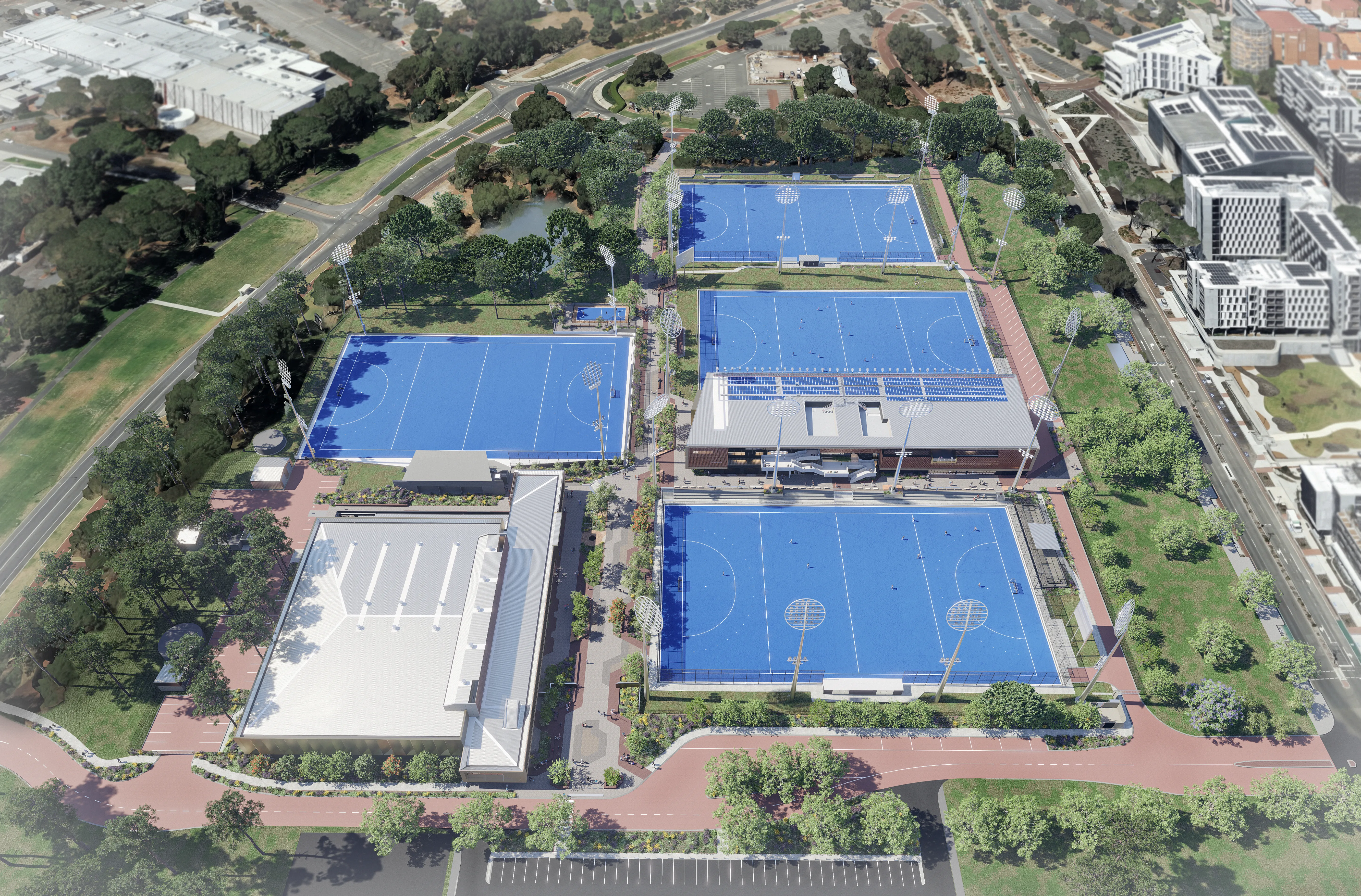 aerial view of a large pool