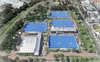 aerial view of a large pool