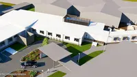 Aerial view of the Albany Health Campus Expansion looking north-east, with the Community Hospice visible in the foreground.