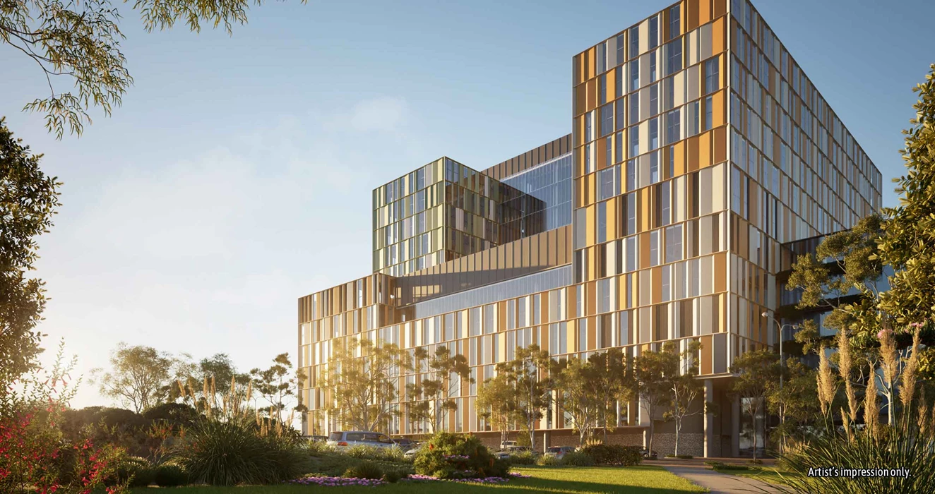 View of the New Women and Babies Hospital from Fiona Wood Road