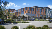 Artist impression of the new hospital exterior including carpark