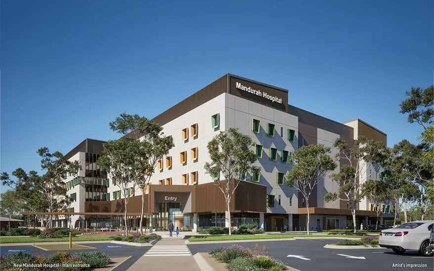 a hospital with trees around it