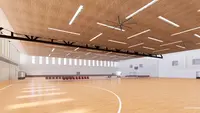 a indoor gym with a basketball court